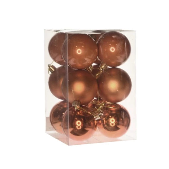 Karácsonyfagömb dobozban 6 cm 3 féle (12 db-os szett) – narancs, műanyag