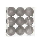 Karácsonyfagömb dobozban, glitteres 8 cm (9 db-os szett) – ezüst, glitteres, műanyag