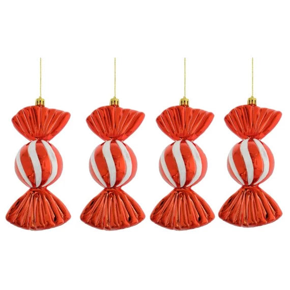 Karácsonyfadísz – cukorka akasztós 16x8 cm (4 db-os szett) – piros