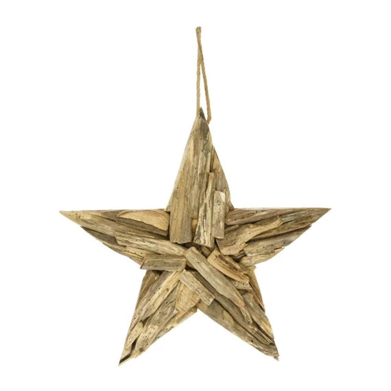Karácsonyfadísz – csillag akasztós 40 cm – natúr, uszadékfa