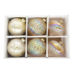 Karácsonyfagömb glitter dekorral, dombor mintával, hagyma alakú, akasztós 8 cm (6 db-os szett) – pezsgő, üveg