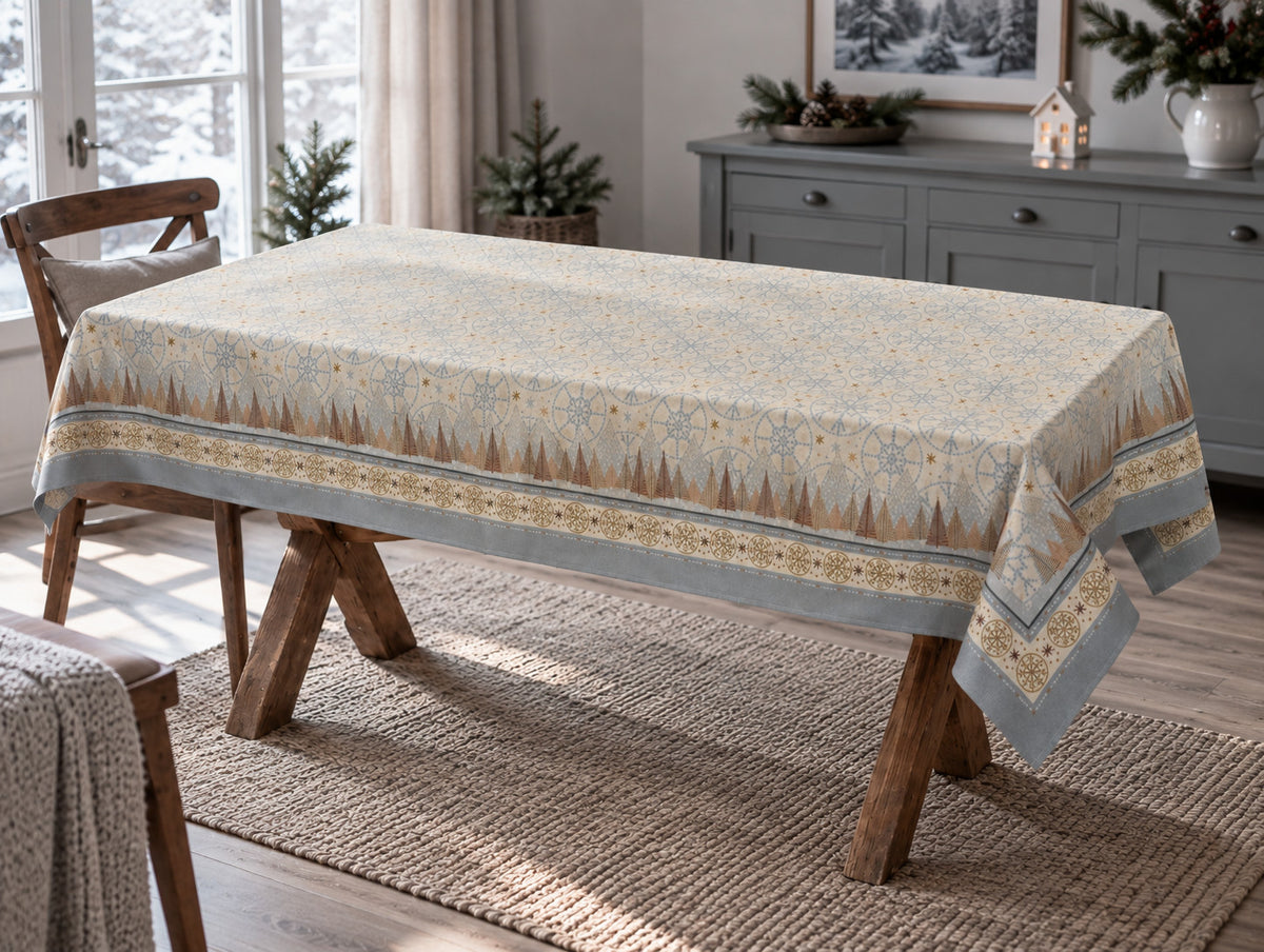 Karácsonyi asztalterítő – Modern karácsony minta, 137×240 cm, gobelin, arany lurex