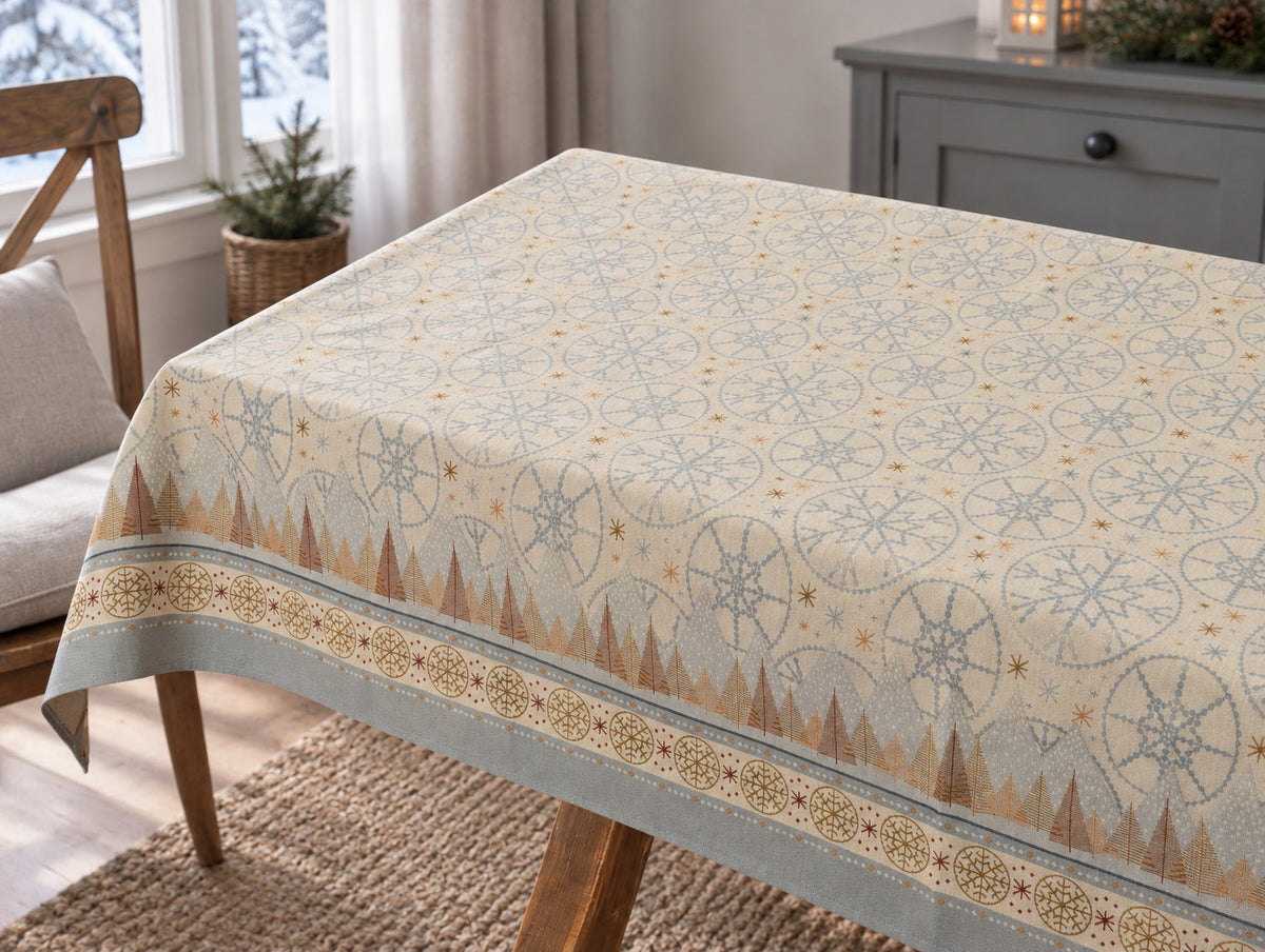 Karácsonyi asztalterítő – Modern karácsony minta, 137×240 cm, gobelin, arany lurex