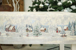 Karácsonyi asztalterítő – White forest nyuszik a hóban minta, 137×240 cm, gobelin, ezüst lurex