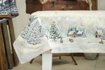 Karácsonyi asztalterítő – White forest nyuszik a hóban minta, 137×240 cm, gobelin, ezüst lurex