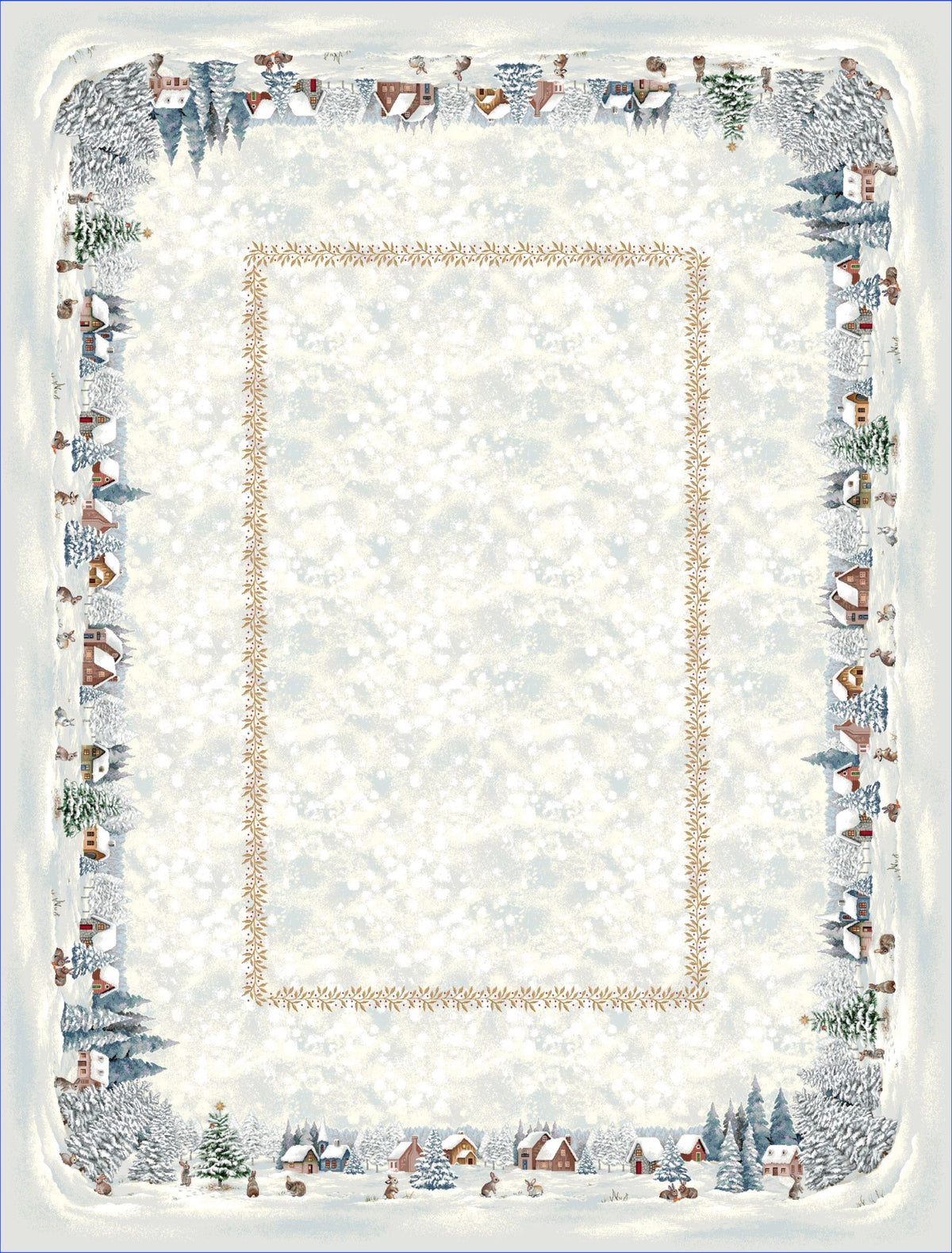 Karácsonyi asztalterítő – White forest nyuszik a hóban minta, 137×240 cm, gobelin, ezüst lurex