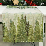 Karácsonyi asztali futó – Golden forest fenyőfás mintás asztali futó, 37×100 cm, gobelin, arany lurex