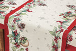 Karácsonyi asztali futó – Berry ünnepi, bogyós mintás asztali futó, 44×140 cm, gobelin, ezüst lurex