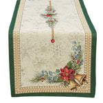 Karácsonyi asztali futó – Bells csengős, ünnepi mintás asztali futó, 44×140 cm, gobelin, arany lurex