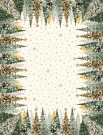 Karácsonyi asztalterítő – Csillogó erdő minta, 137×180 cm, gobelin, arany lurex