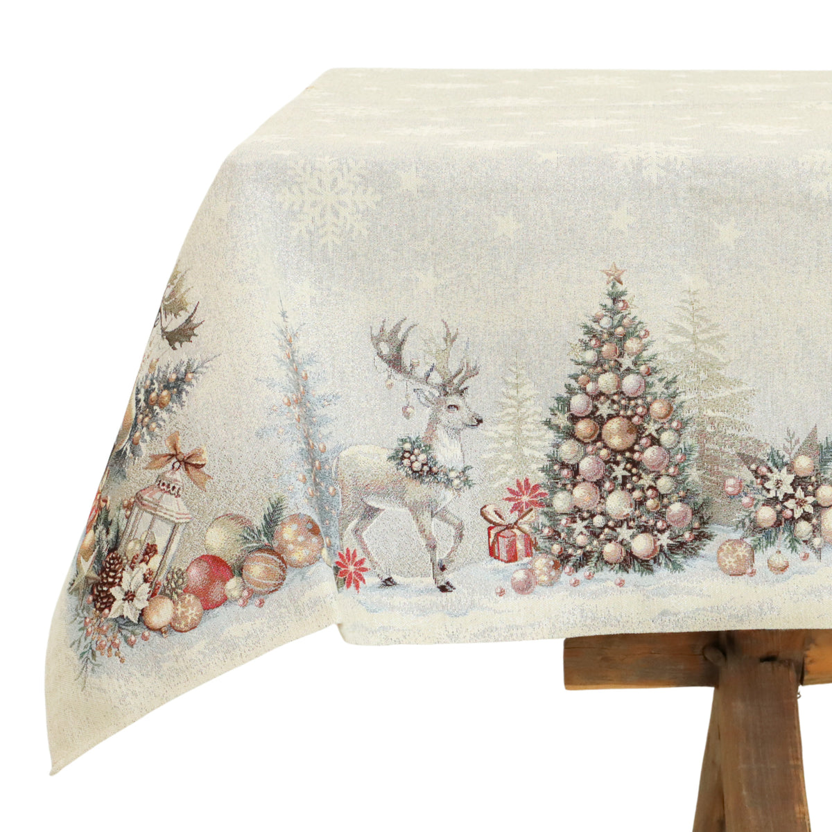 Karácsonyi asztalterítő – Golden deer arany szarvasos minta, 137×240 cm, gobelin, ezüst lurex