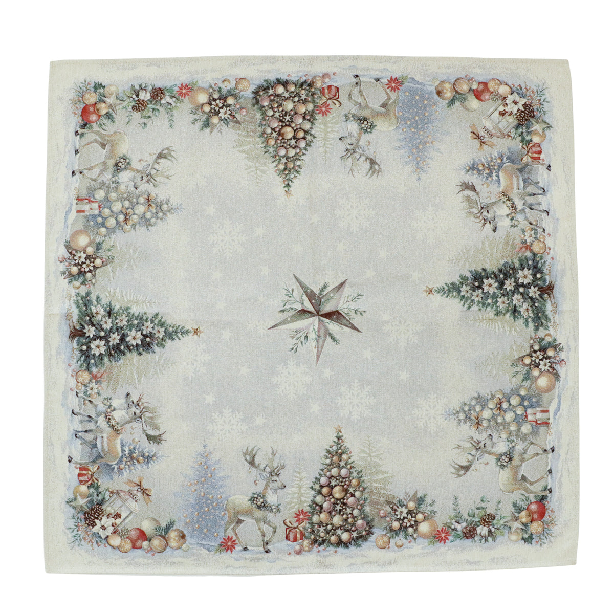 Karácsonyi asztalterítő – Golden deer arany szarvasos minta, 96×100 cm, gobelin, ezüst lurex