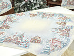 Karácsonyi asztalterítő – Mézeskalácsos minta, 96×100 cm, gobelin, ezüst lurex