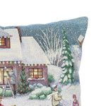 Karácsonyi díszpárnahuzat Winter kids hógolyózós, 45×45 cm – gobelin, ezüst lurexszel