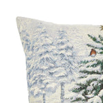 Karácsonyi díszpárnahuzat White forest nyuszik a hóban (zöld fenyős), 45×45 cm – gobelin, ezüst lurexszel