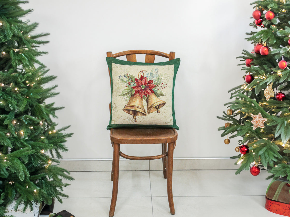 Karácsonyi díszpárnahuzat Bells csengős, 45×45 cm – gobelin, arany lurexszel