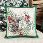 Karácsonyi díszpárnahuzat Classic piros bogyós, zöld szélű, 45×45 cm – gobelin, ezüst lurexszel