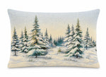 Karácsonyi díszpárna Havas fenyőerdő, 50×70 cm – gobelin, ezüst lurexszel