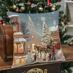 Karácsonyi díszpárnahuzat Városi fények, 45×45 cm – gobelin, arany lurexszel
