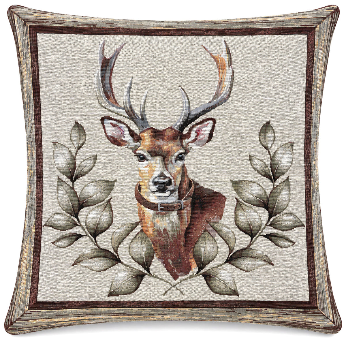 Karácsonyi díszpárnahuzat Szarvas portré, 45×45 cm – gobelin, lurex nélkül