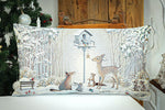 Karácsonyi díszpárna Téli erdő, 40×70 cm – gobelin, ezüst lurexszel