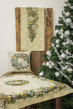 Karácsonyi asztalterítő – Advent karácsonyi koszorús minta, 96×100 cm, gobelin, arany lurex