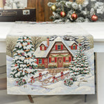 Karácsonyi asztali futó – Alpesi barna házikós mintás asztali futó, 44×180 cm, gobelin, lurex nélkül