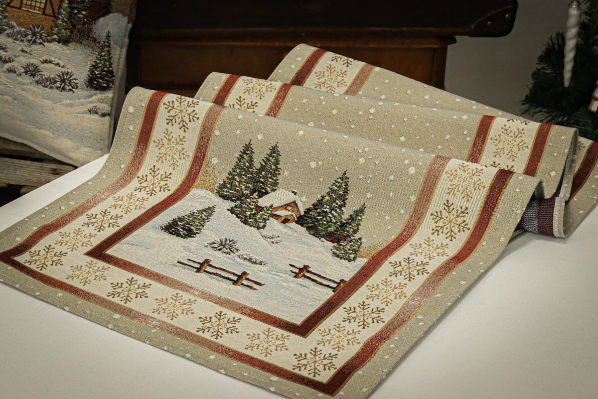 Karácsonyi asztali futó – Csendes éj 2 mintás asztali futó, 37×100 cm, gobelin, lurex nélkül