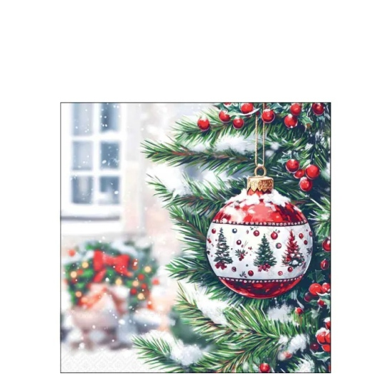 Karácsonyi szalvéta – Decorated bauble, 25x25 cm, 20 db-os