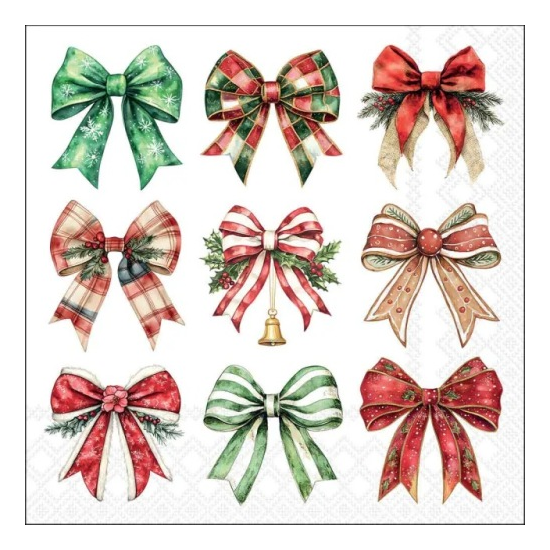 Karácsonyi szalvéta – Merry ribbons white, 33x33 cm, 20 db-os