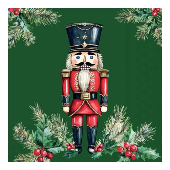 Karácsonyi szalvéta – Wooden nutcracker green, 33x33 cm, 20 db-os