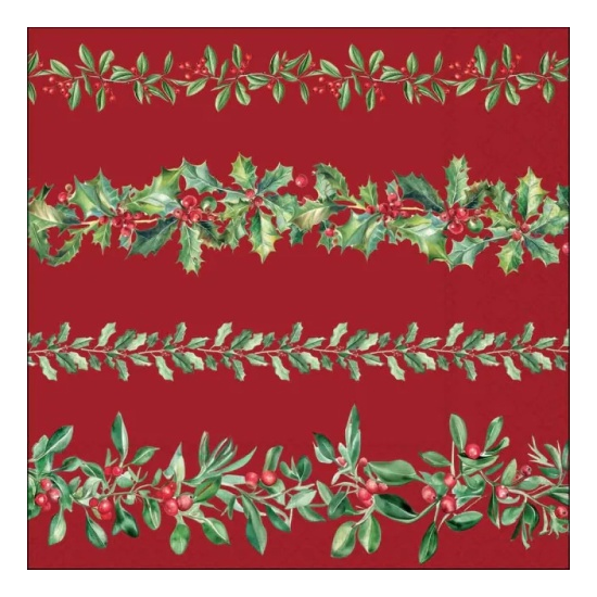 Karácsonyi szalvéta – Leaf garlands red, 33x33 cm, 20 db-os