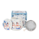 Karácsonyi Porcelán bögre tetővel, fém szűrővel, 430 mldobozban, Snowman