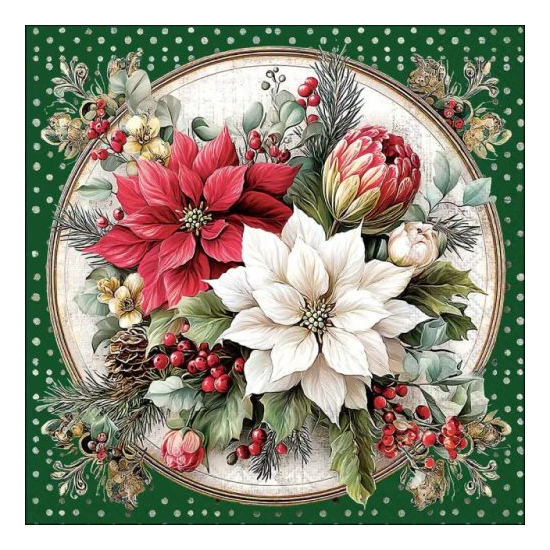 Karácsonyi szalvéta – Florals scene green, 33x33 cm, 20 db-os