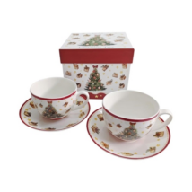 Karácsonyi Porcelán csésze + alj, 270 ml2 személyes, dobozban, Christmas Tree 3