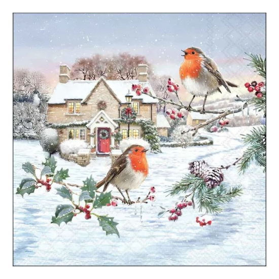 Karácsonyi szalvéta – Birdy village, 33x33 cm, 20 db-os