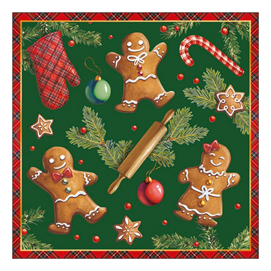 Karácsonyi szalvéta Gingerbread cookies green 33x33 cm 20 db-os