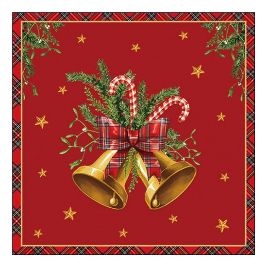 Karácsonyi szalvéta Scottish bells red 33x33 cm 20 db-os