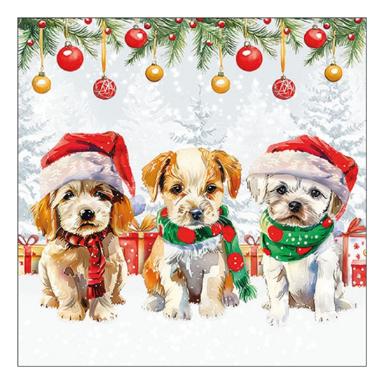 Karácsonyi szalvéta Funny cute puppies 33x33 cm 20 db-os
