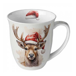 Deer with Santa hat white karácsonyi porcelán bögre 0,4l