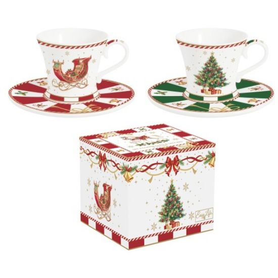 Karácsonyi porcelán eszpresszó kávés csésze + alj 2 személyes 80 ml díszdobozban Christmas Tale