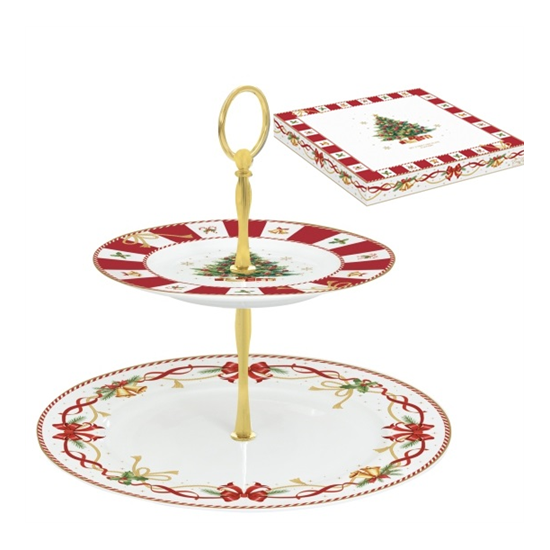 Karácsonyi porcelán süteményes állvány 2 emeletes 19/27 cm díszdobozban Christmas Tale