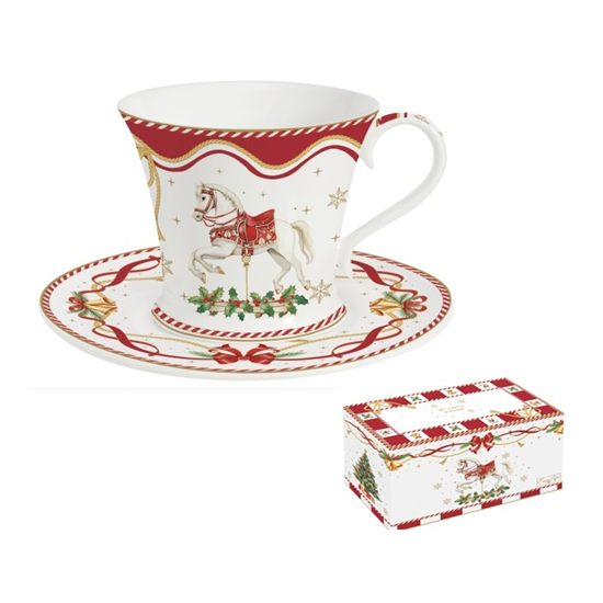 Karácsonyi porcelán teás csésze + alj 200ml díszdobozban Christmas Tale