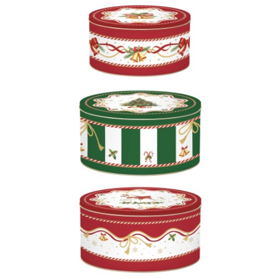Karácsonyi fémdoboz 3 db-os szett kerek Christmas Tale