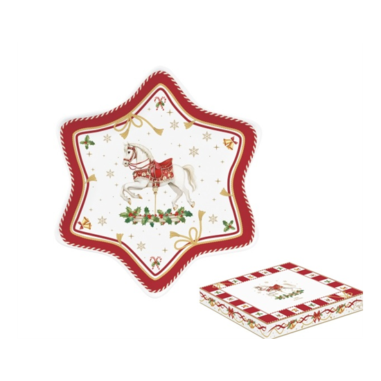 Karácsonyi porcelán csillag tálca 22,5 cm díszdobozban Christmas Tale