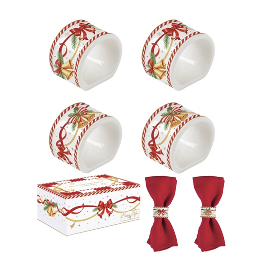 Karácsonyi Porcelán szalvétagyűrű 4 db-os szett 4,5 cm díszdobozban Christmas Tale