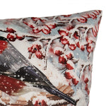 Karácsonyi párnahuzat 45x45 cm madarak havas csipkebogyó ágakon madáretetővel