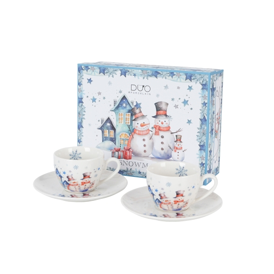 Karácsonyi Porcelán csésze + alj, 90 ml2 személyes, dobozban, Snowman