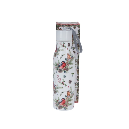 Karácsonyi madárkás Rozsdamentes acél hőtartó útipalack duplafalú, 0,5L, Christmas Birds 1