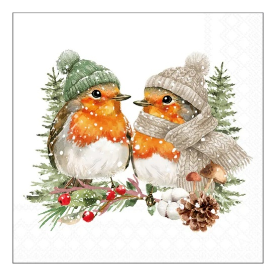 Karácsonyi szalvéta – Warmly dressed robins, 33x33 cm, 20 db-os